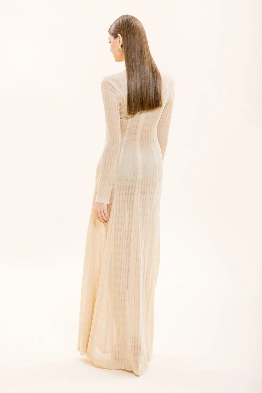 Naomi A-line Long Sleeved Knitted Fabric Floor Length Dress