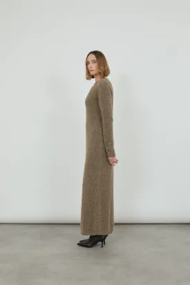 Olive knitted dress | Beige - Alpaca wool