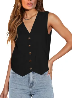 Orchidays Women's Business Button Up V Neck Vest Casual Fully Lined Sleeveless Jacket Waistcoat with Pocket