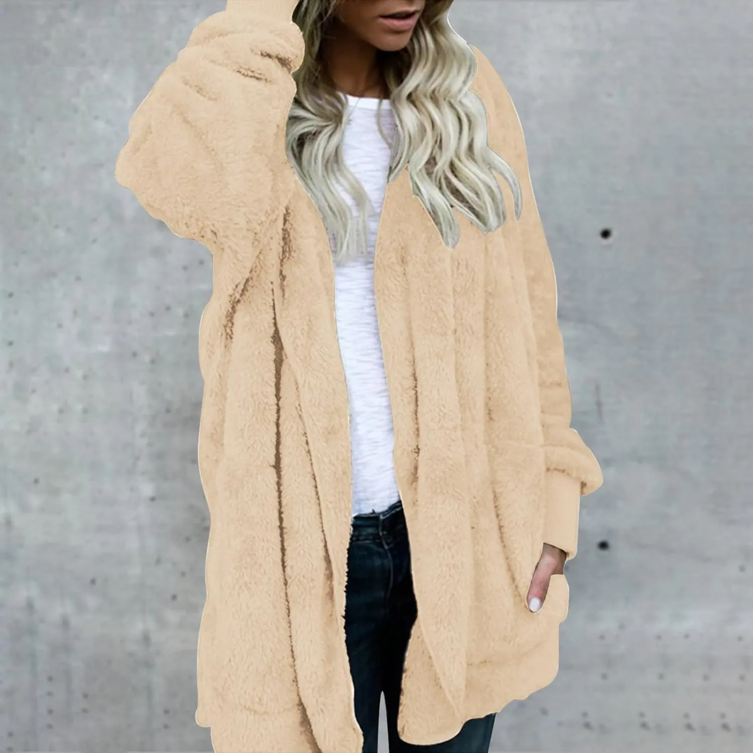 Oversized Warm Winter Coats Plus Size Warm Coat Lapel Double-Breasted Daily Outercoat with Flufff Coat with Pockets