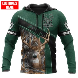 Personalized Hunting Green Leather Pattern Hoodie, Hunting Hoodie, Deer Hunter Hoodie For Men Women