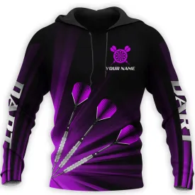 Personalized Name Purple Darts All Over Printed Unisex Shirt, Best Hoodie Shirt for Dart Player