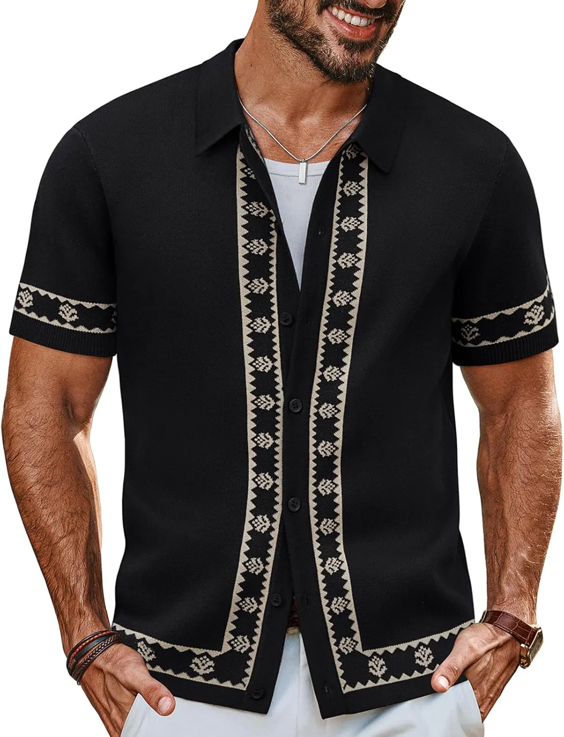 PJ PAUL JONES Men's Polo Shirts 70s Vintage Shirts Contrast Knitted Polo Shirts