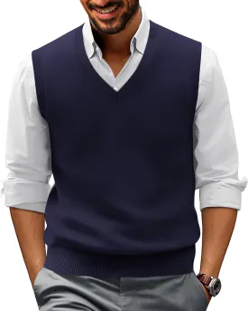 PJ PAUL JONES Mens V-Neck Knitted Sweater Vest Solid Plain Sleeveless Pullover Knitwear