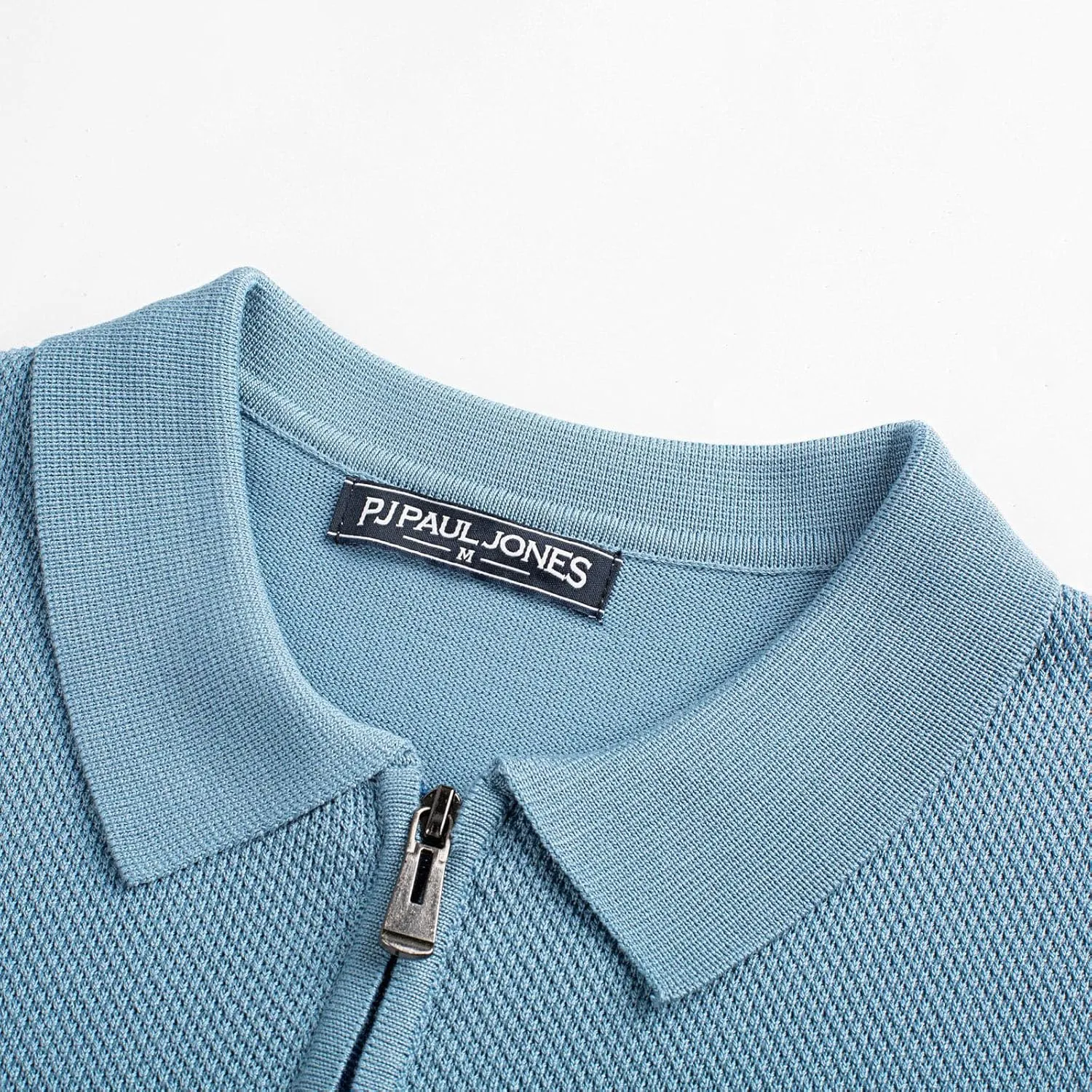 PJ PAUL JONES Men's Zipper Polo Shirt Textured Casual Knit Short Sleeve Polo T Shirt