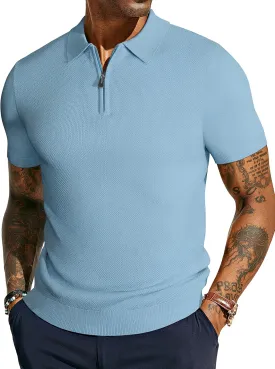 PJ PAUL JONES Men's Zipper Polo Shirt Textured Casual Knit Short Sleeve Polo T Shirt