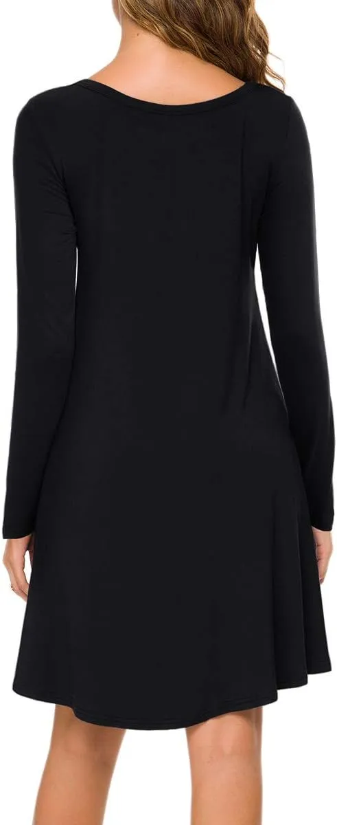 POPYOUNG Women's Spring Long Sleeve T Shirt Dresses Casual Swing Dress