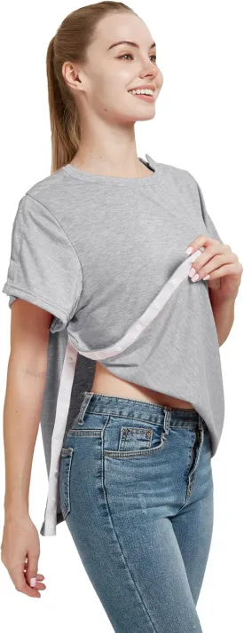 Post Shoulder Surgery Shirt, Women's Short Sleeve Shirt with Premium Snap, Chemo Clothing