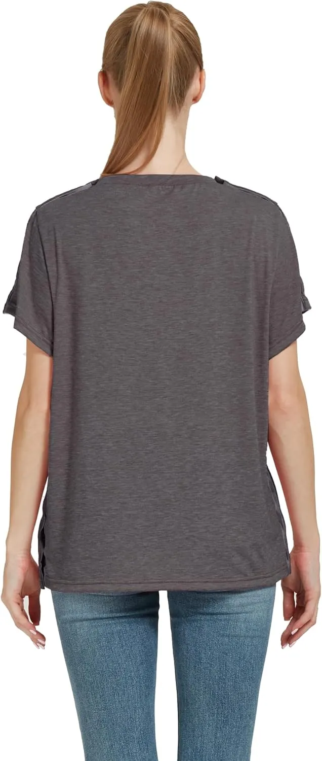 Post Shoulder Surgery Shirt, Women's Short Sleeve Shirt with Premium Snap, Chemo Clothing