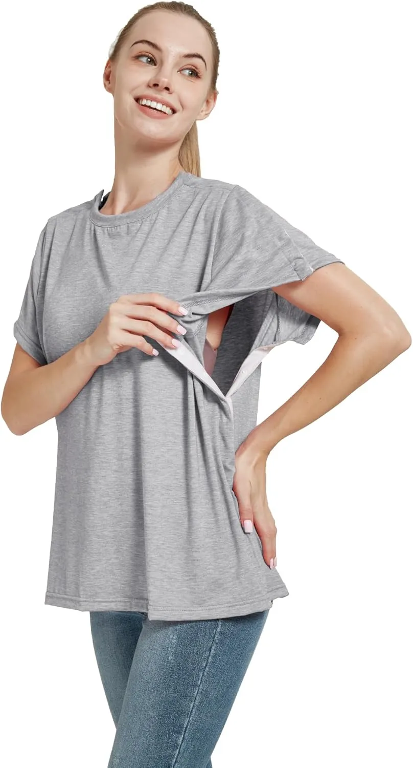 Post Shoulder Surgery Shirt, Women's Short Sleeve Shirt with Premium Snap, Chemo Clothing