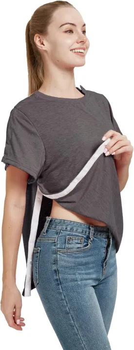 Post Shoulder Surgery Shirt, Women's Short Sleeve Shirt with Premium Snap, Chemo Clothing