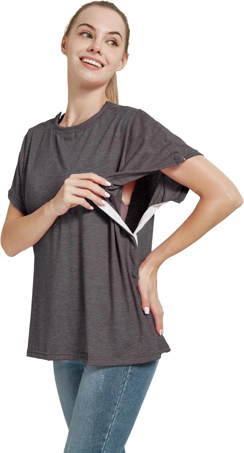 Post Shoulder Surgery Shirt, Women's Short Sleeve Shirt with Premium Snap, Chemo Clothing