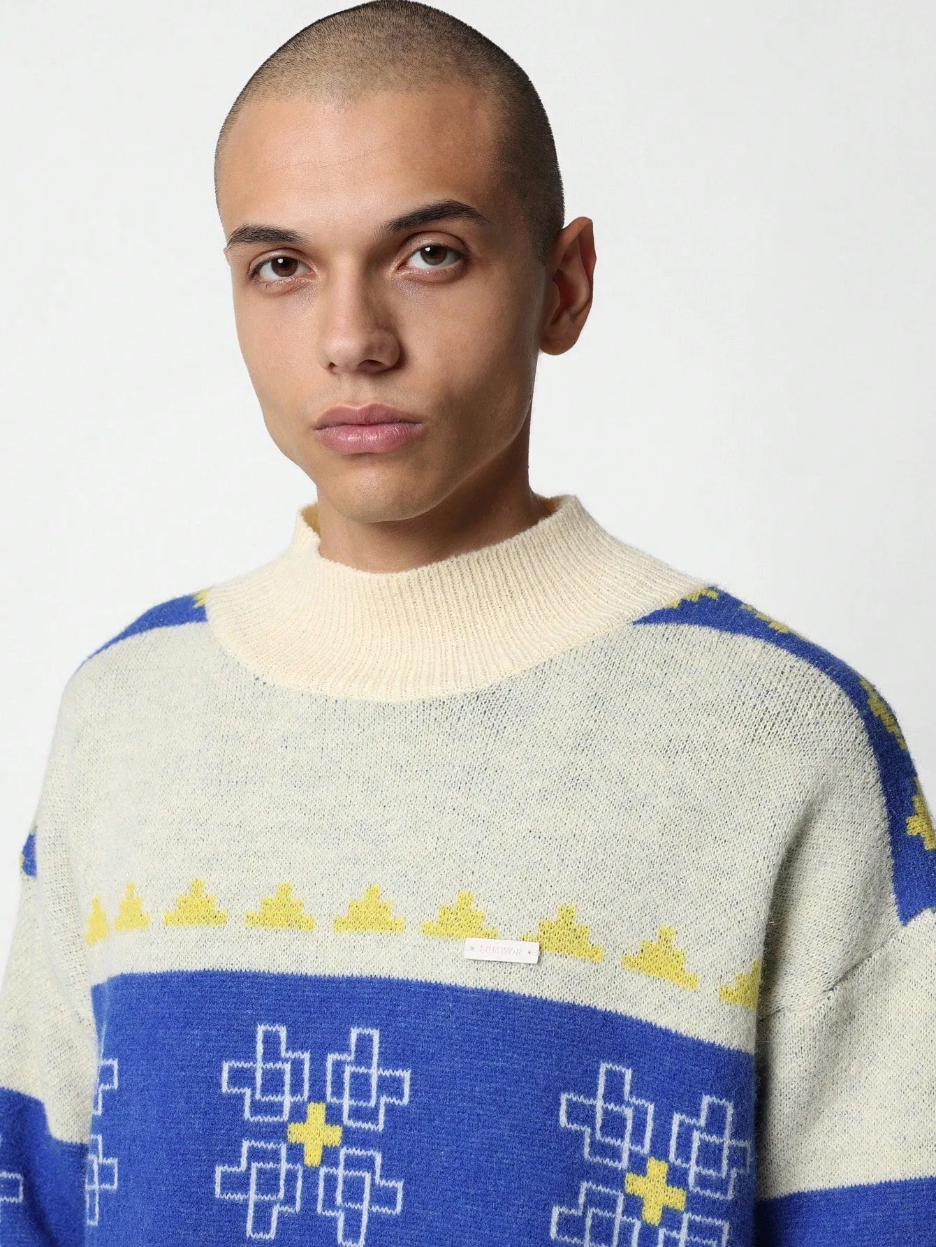 Regular Fit Christmas Printed Knit Funnel Neck Sweater