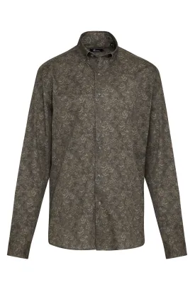 Regular Fit Printed Cotton Khaki Casual Shirt