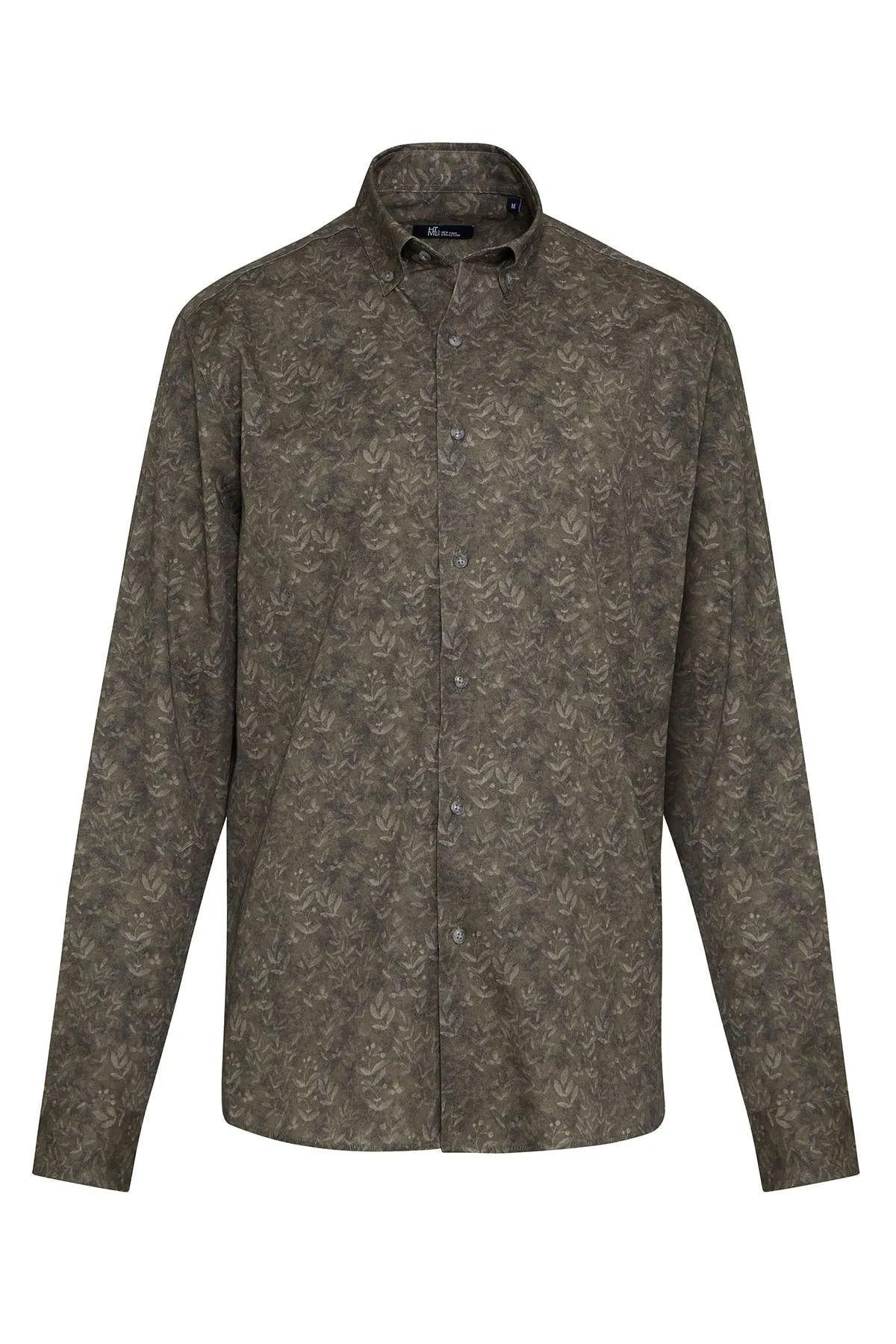 Regular Fit Printed Cotton Khaki Casual Shirt