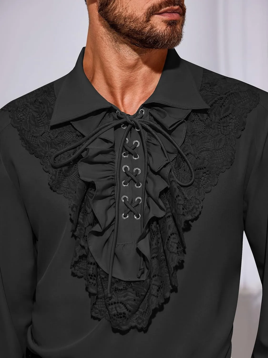 Runcati Mens Pirate Shirt Ruffle Renaissance Victorian Vampire Poet Shirts Steampunk Gothic Medieval Lace Costume