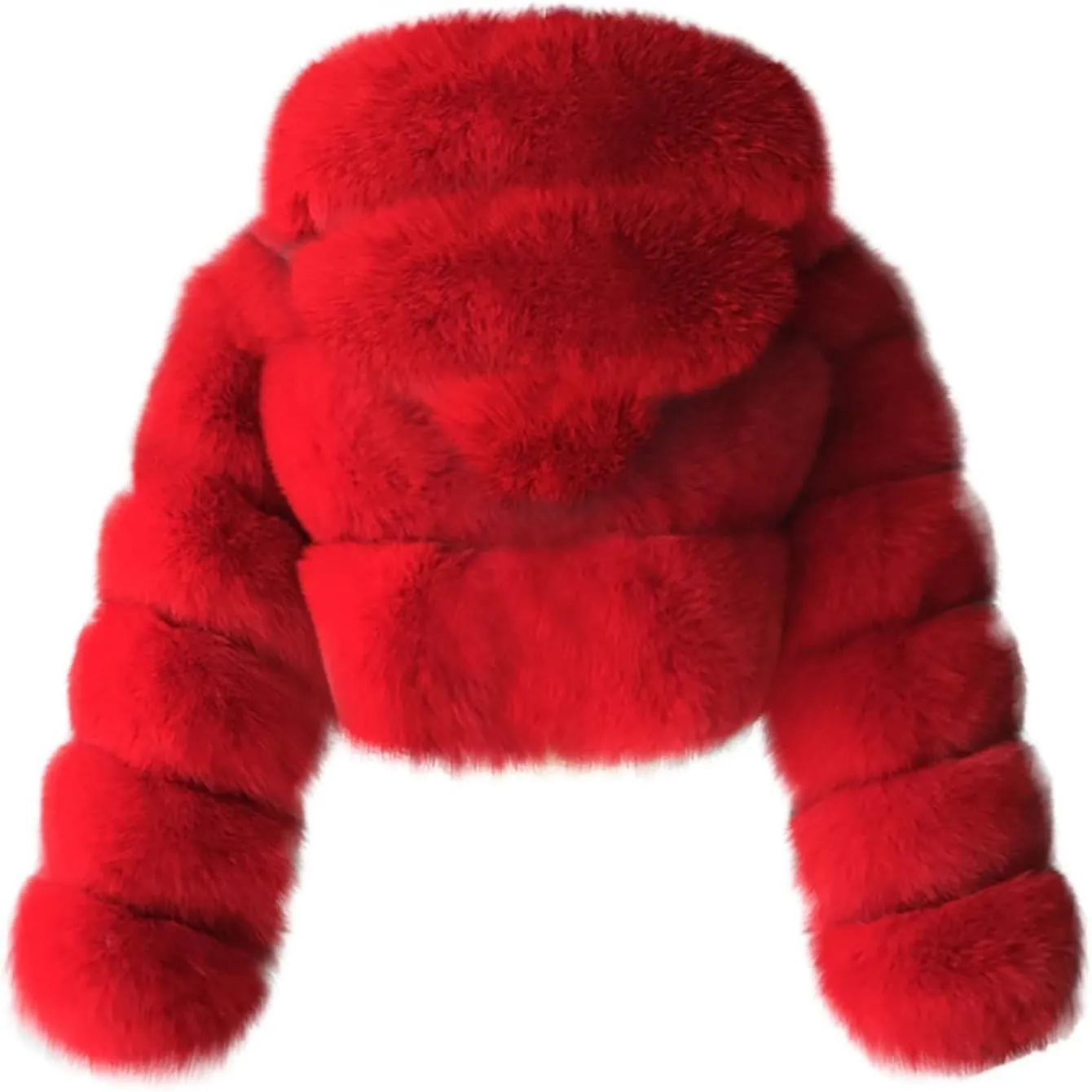 SACFOF Women's Winter Warm Jacket Faux Fur Hooded Jacket Long Sleeve Sexy Short Coat Winter Cropped Shearling Furry Overcoat