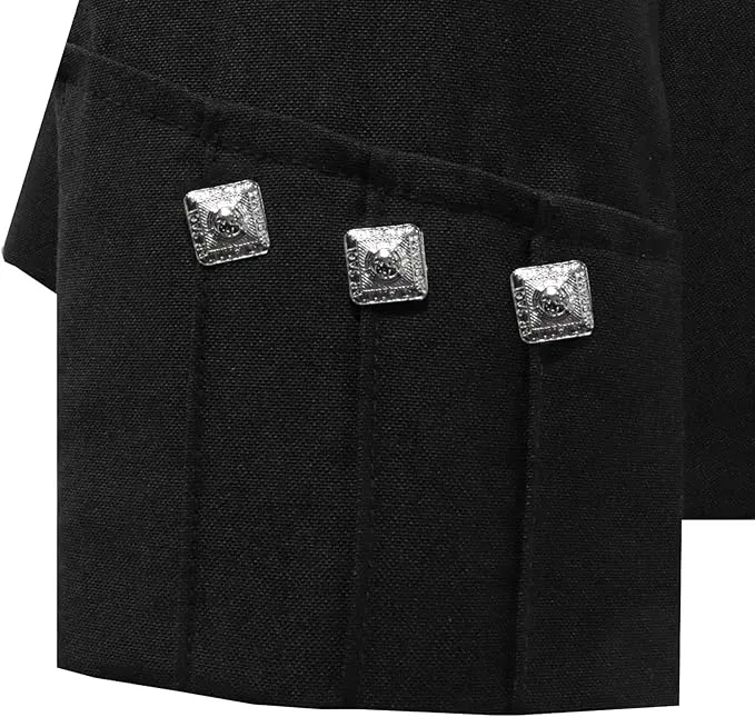 Scottish Black Argyll Kilt Jacket With Vest 15 Oz Finest Barathea Wool Fabric With Vest Gauntlet Style Cuffs