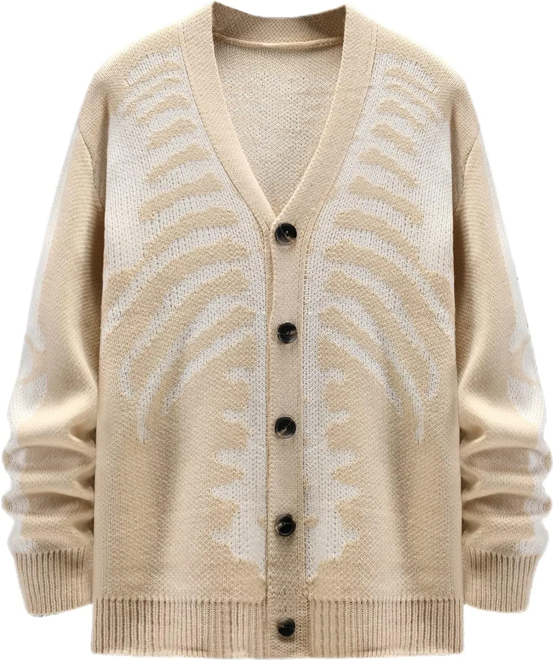 SHENHE Men's Skeleton Pattern Cardigan Sweaters Long Sleeve Unisex Outwear Knitted Coats