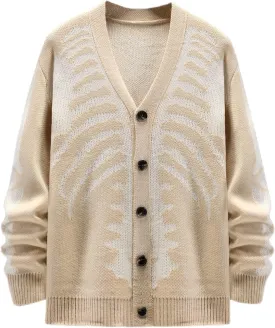 SHENHE Men's Skeleton Pattern Cardigan Sweaters Long Sleeve Unisex Outwear Knitted Coats