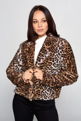 Short Open Front Leopard Print Collar Coat