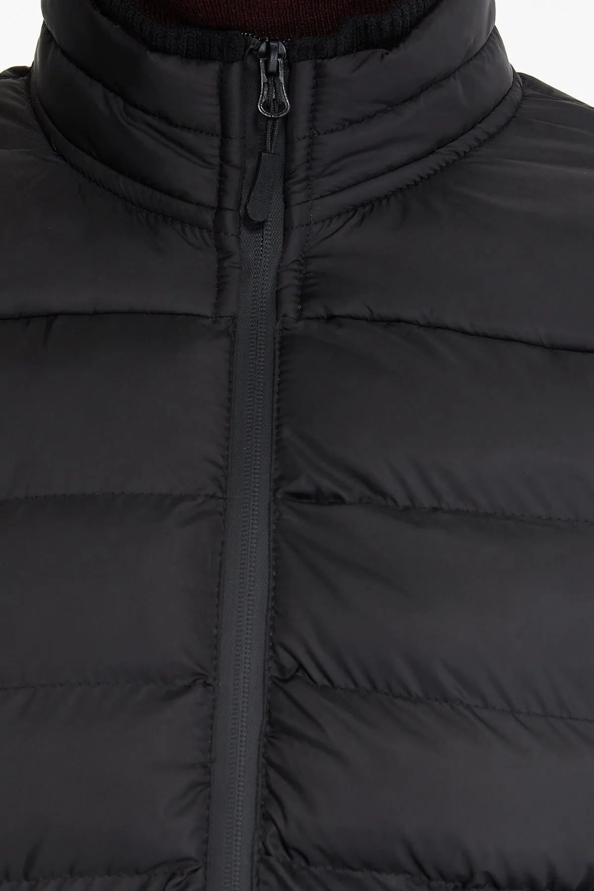 Slim Fit Black Padded Stand Collar Coat