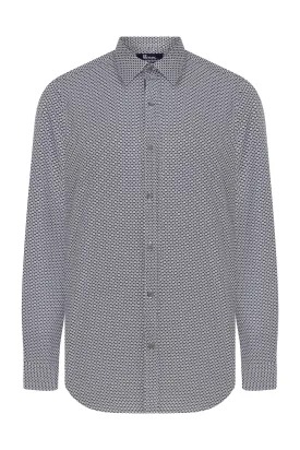 Slim Fit Long Sleeve Printed Cotton Casual Shirt, Navy B1