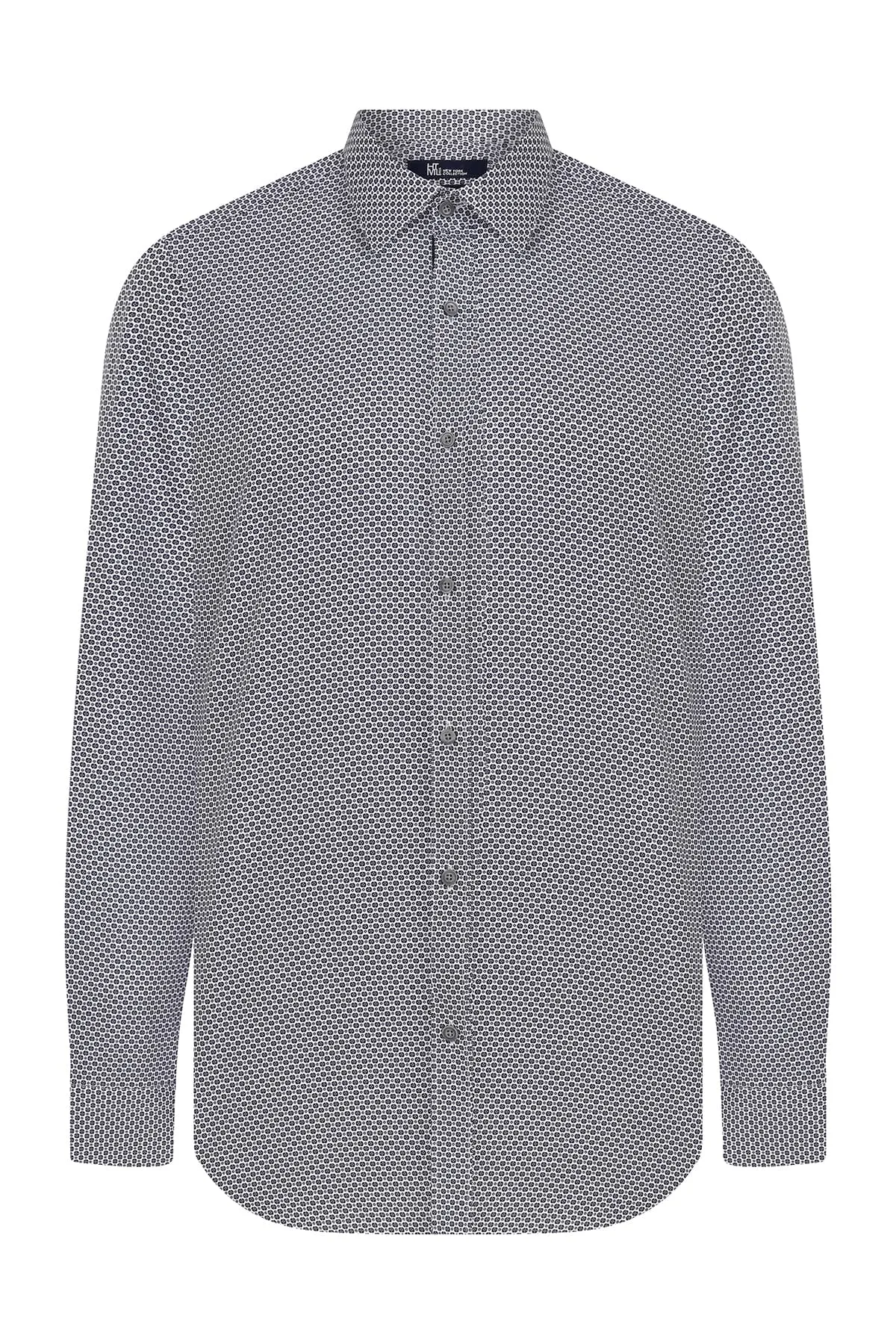 Slim Fit Long Sleeve Printed Cotton Casual Shirt, Navy B1