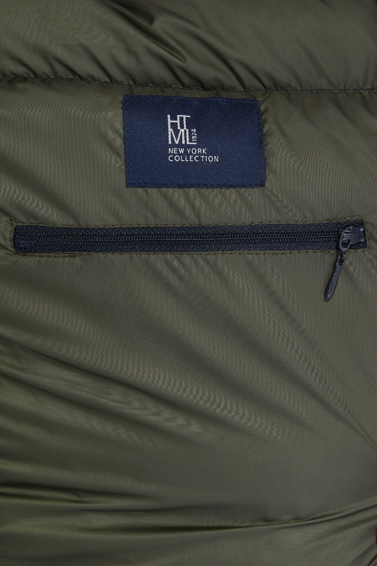 Slim Fit Navy Padded Stand Collar Coat