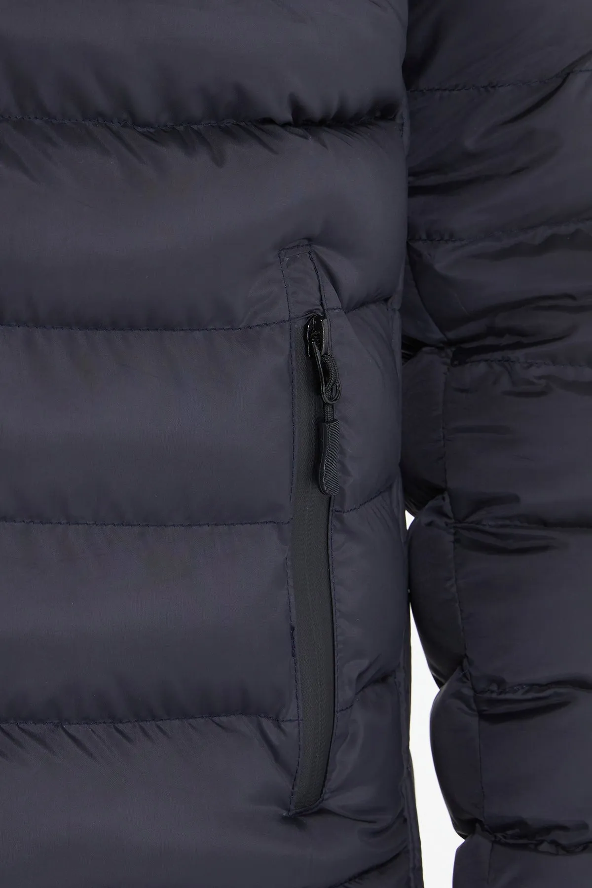 Slim Fit Navy Padded Stand Collar Coat