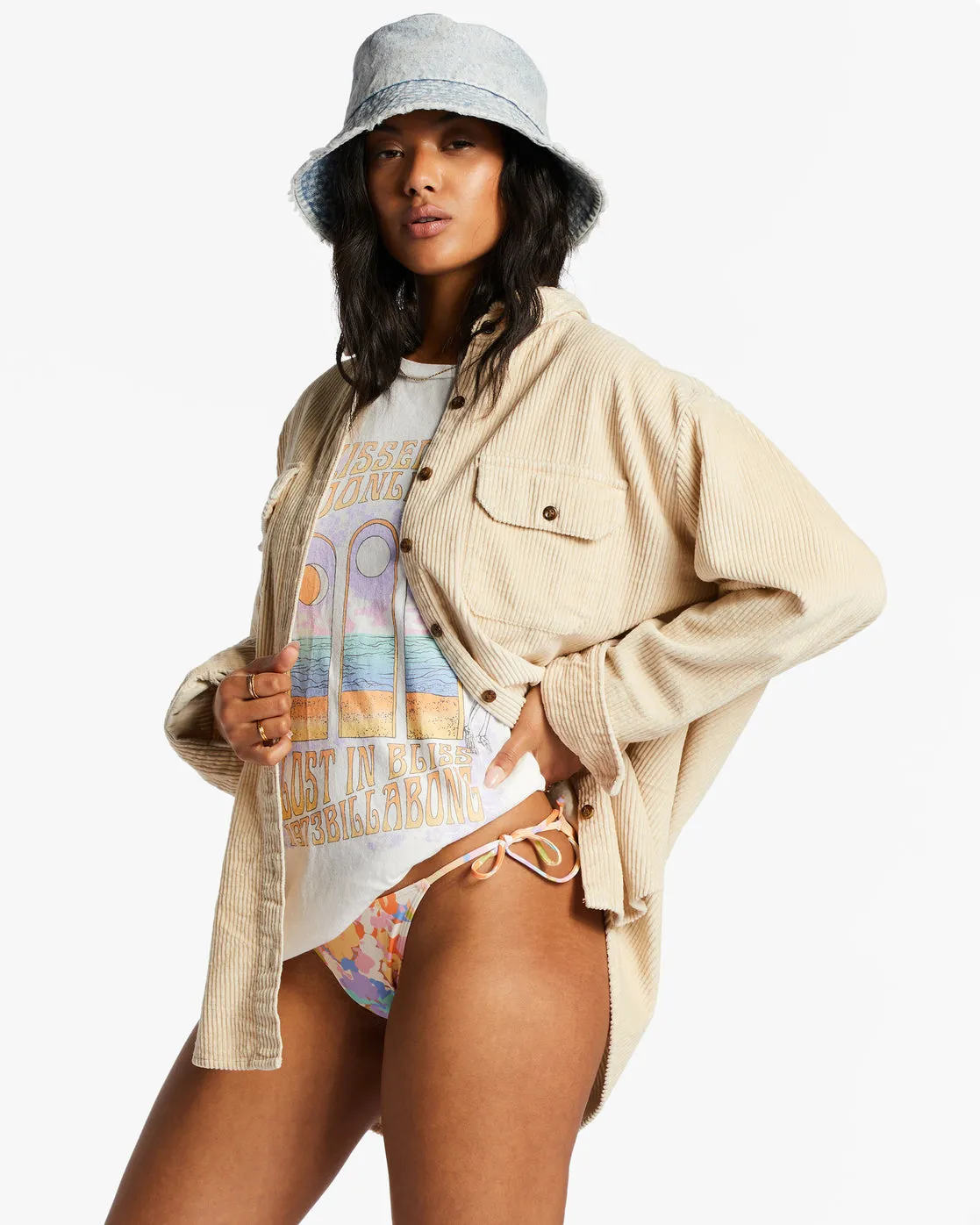 So Stoked Cord Long Sleeve Top - Antique White 2