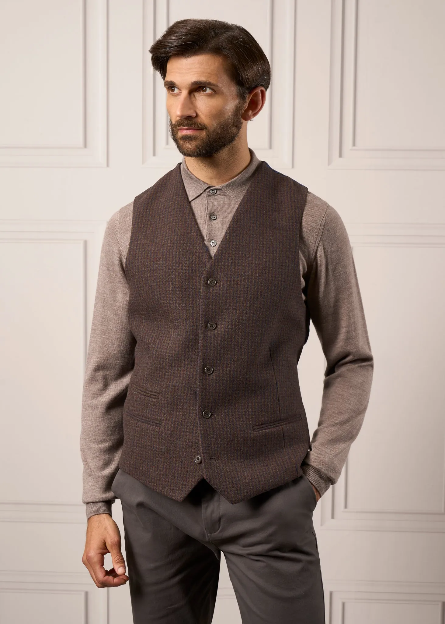 Surrey Men's Tweed Lined Country Waistcoat In Bramble - Regular Fit