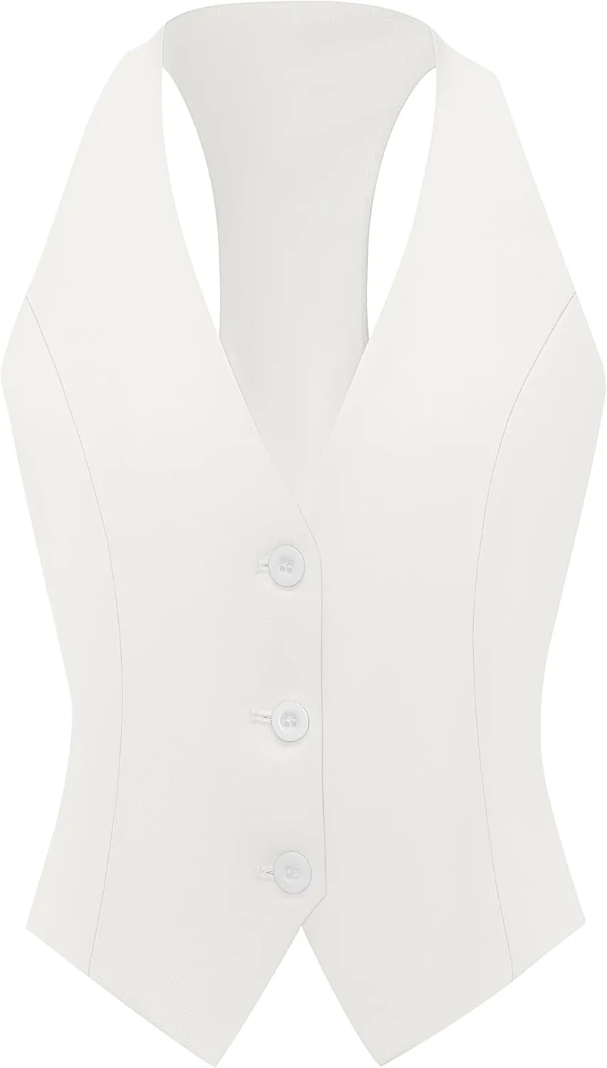 V VOCNI Vest for Women V Neck Suit Vest Sleeveless Racerback Fashion Dressy Crop Vest Top Fitted Jacket Waistcoat