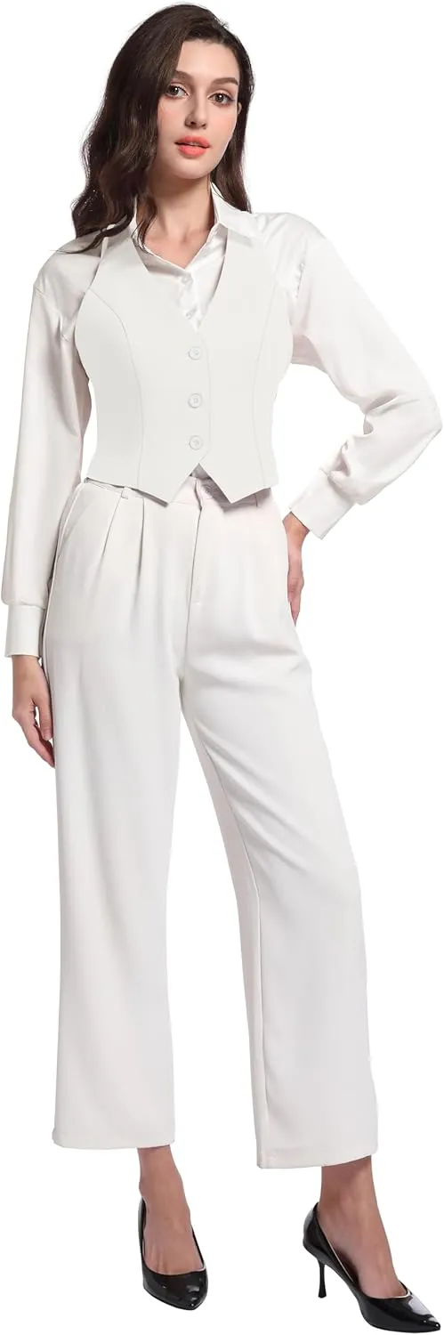 V VOCNI Vest for Women V Neck Suit Vest Sleeveless Racerback Fashion Dressy Crop Vest Top Fitted Jacket Waistcoat