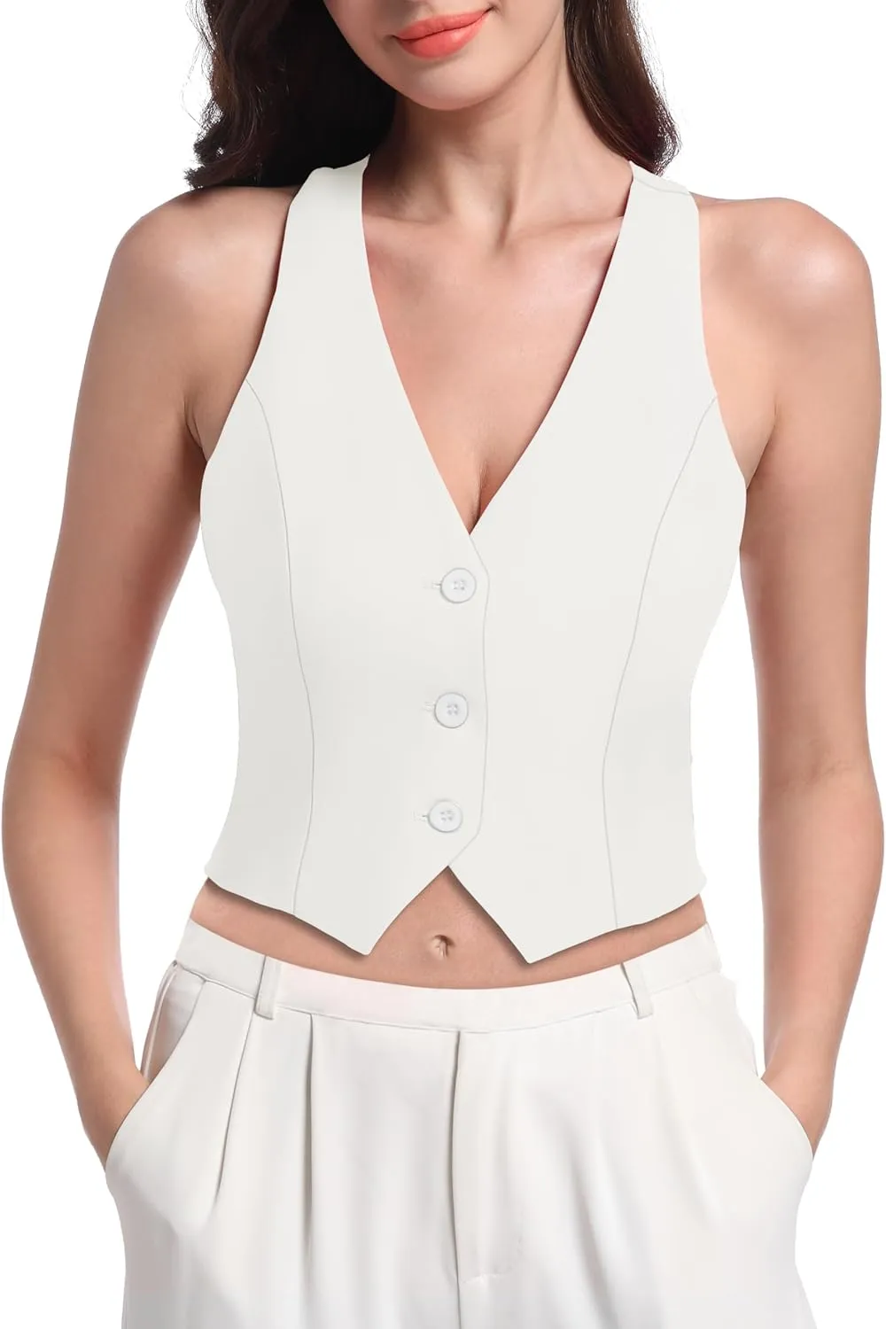 V VOCNI Vest for Women V Neck Suit Vest Sleeveless Racerback Fashion Dressy Crop Vest Top Fitted Jacket Waistcoat