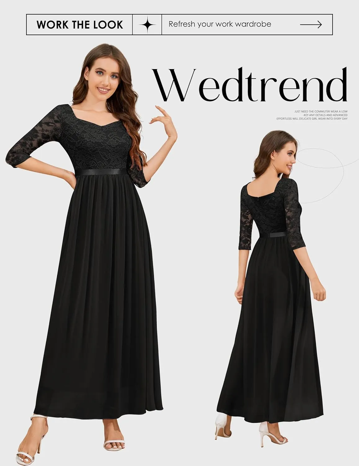 Wedtrend Women's Formal Dress Mother of The Bride Dress 3/4 Sleeve Wedding Guest Dress Maxi Evening Gown