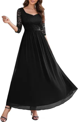 Wedtrend Women's Formal Dress Mother of The Bride Dress 3/4 Sleeve Wedding Guest Dress Maxi Evening Gown