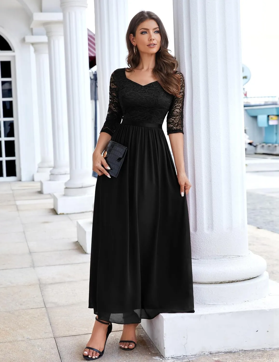 Wedtrend Women's Formal Dress Mother of The Bride Dress 3/4 Sleeve Wedding Guest Dress Maxi Evening Gown
