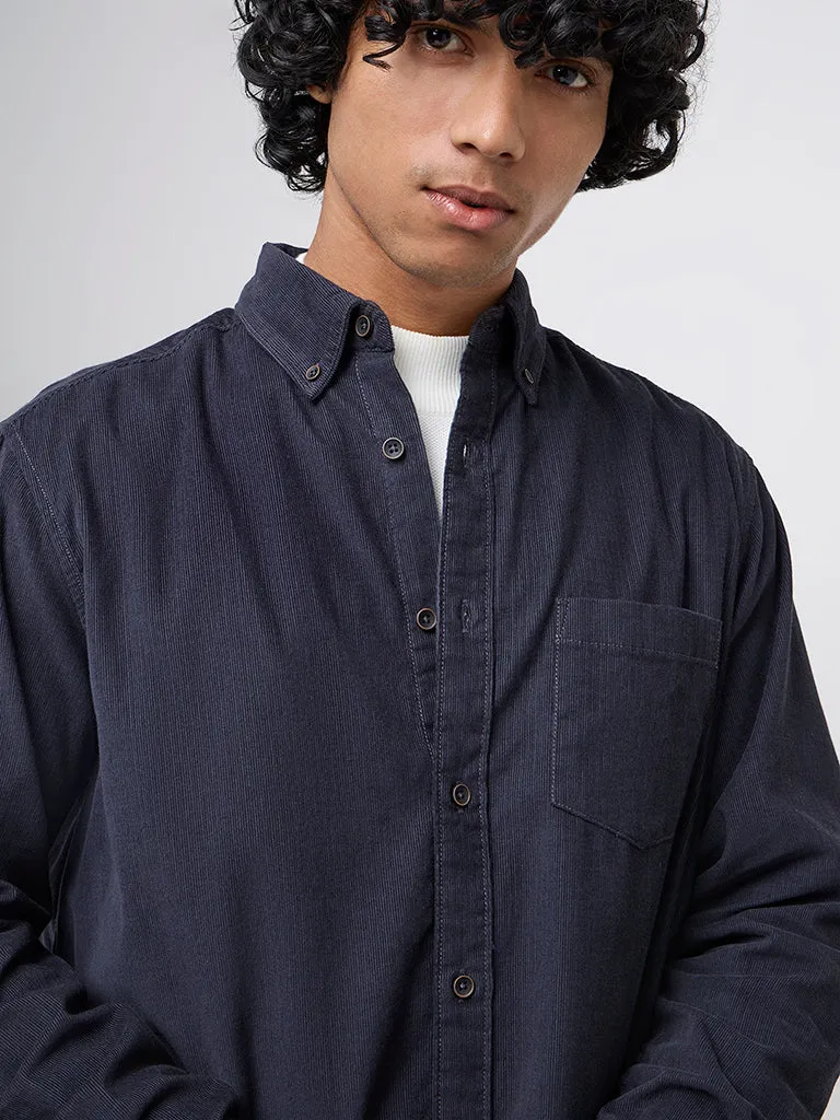 WES Casuals Dark Blue Relaxed-Fit Cotton Shirt