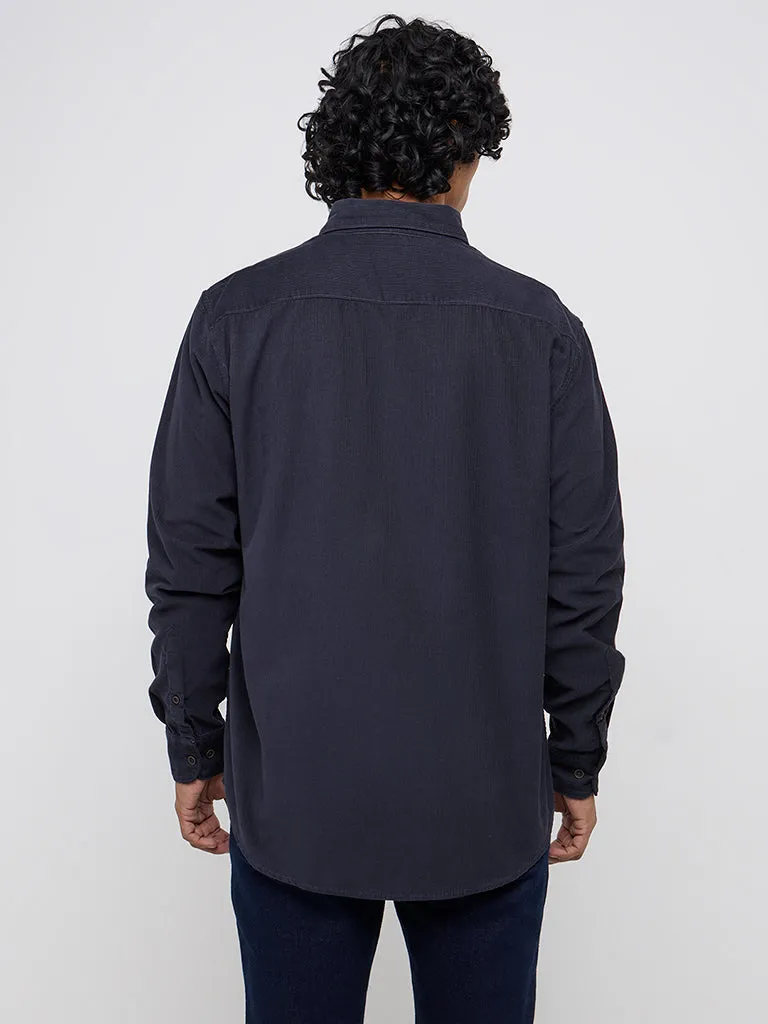 WES Casuals Dark Blue Relaxed-Fit Cotton Shirt