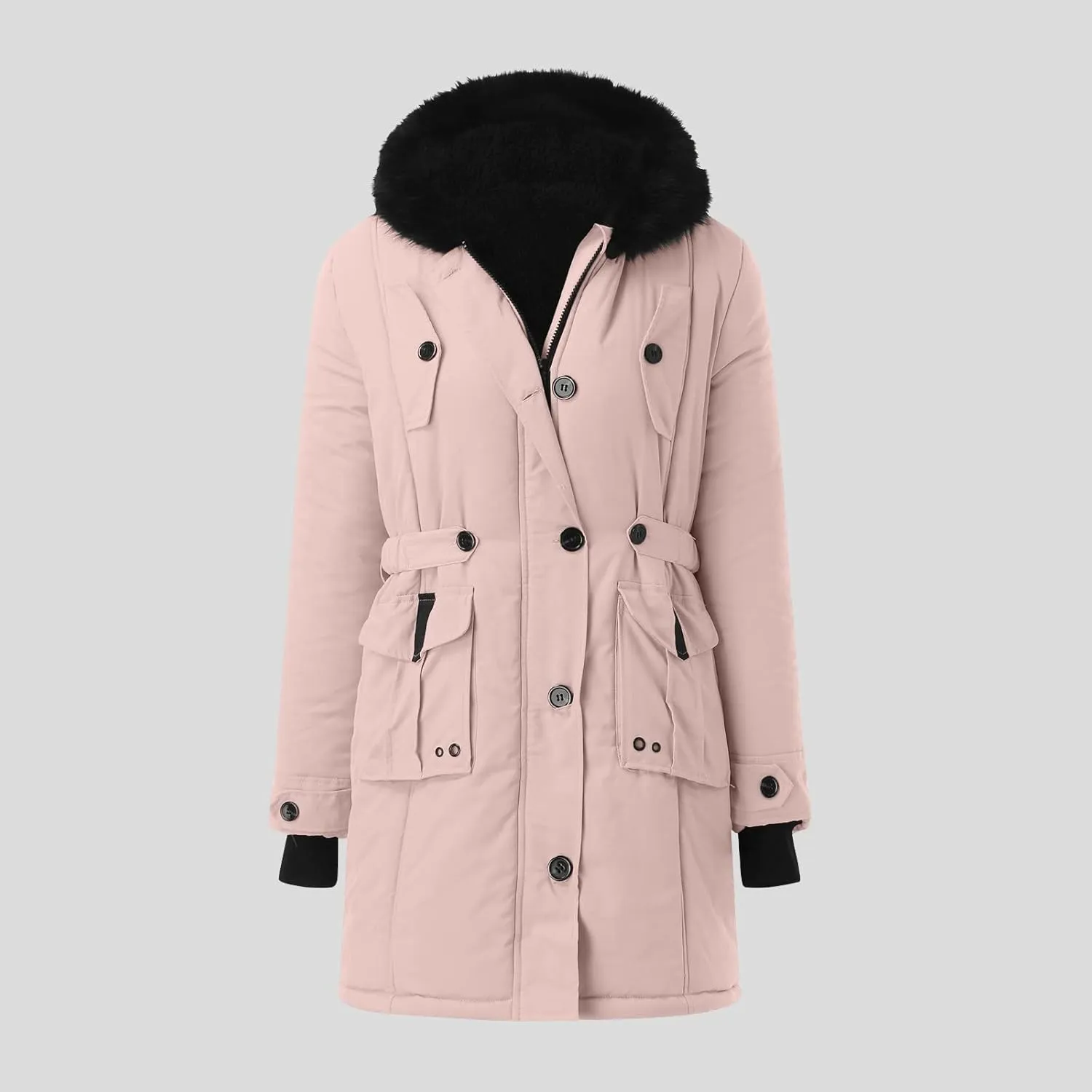 Winter Coat for Women Sherpa Lined Jacket Thermal Fleece Zip Up Overcoats with Hood Flannel Parka Outwear with Pocket