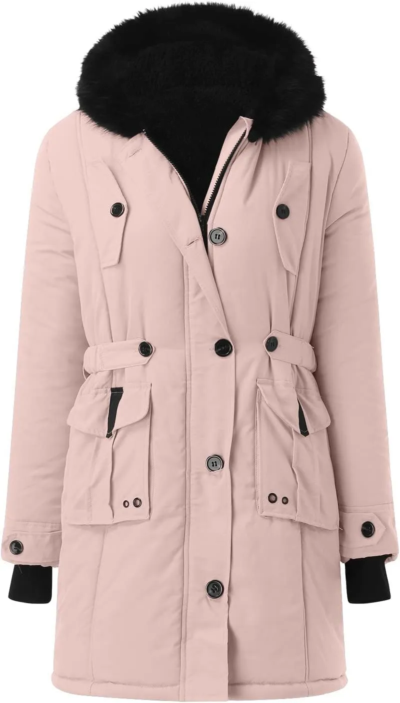 Winter Coat for Women Sherpa Lined Jacket Thermal Fleece Zip Up Overcoats with Hood Flannel Parka Outwear with Pocket