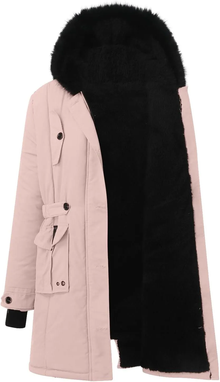 Winter Coat for Women Sherpa Lined Jacket Thermal Fleece Zip Up Overcoats with Hood Flannel Parka Outwear with Pocket