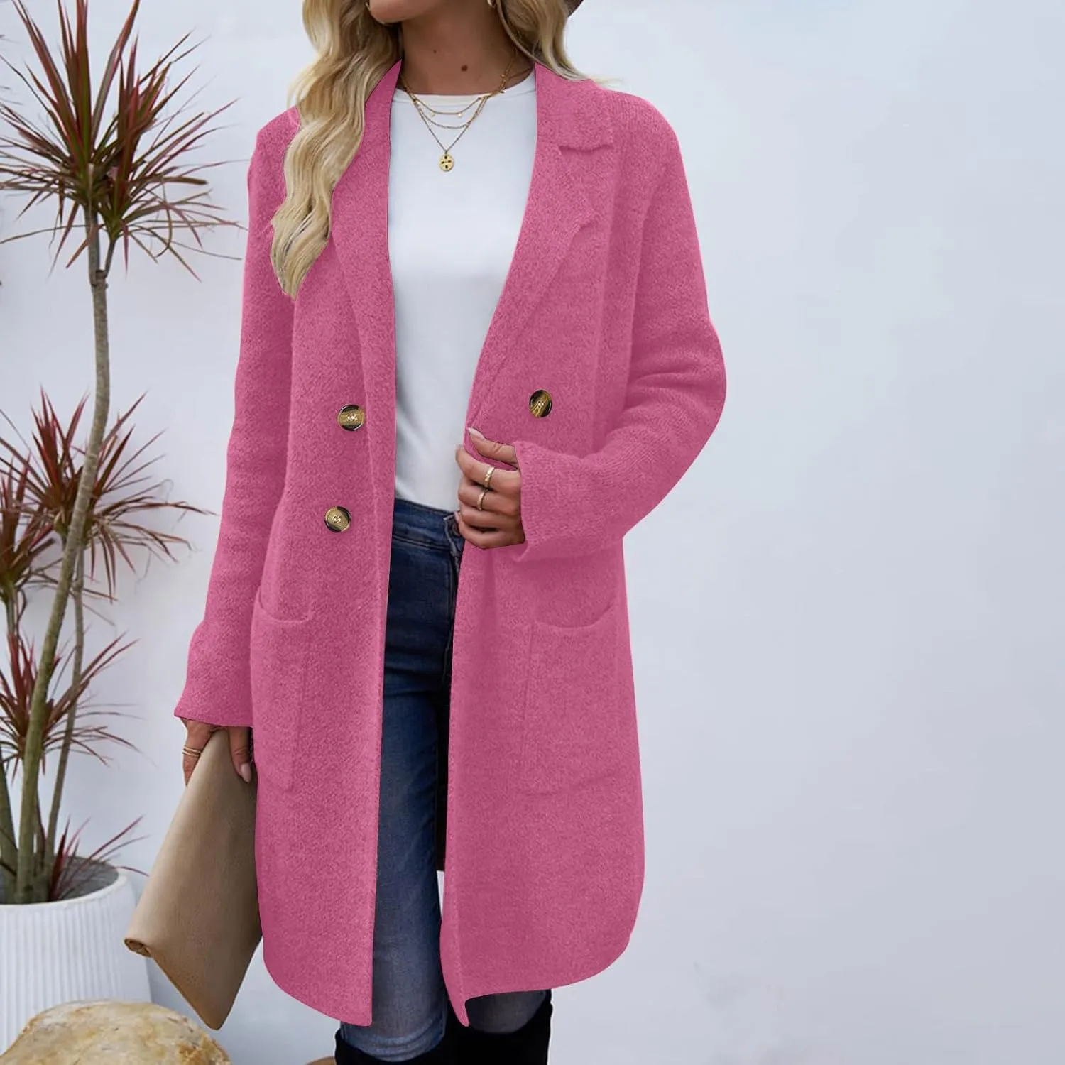 Winter Trench Coats for Women Casual Dressy Long Sleeve Open Front Knit Peacoat Plus Size Lightweight Sweater Jacket Coatigan