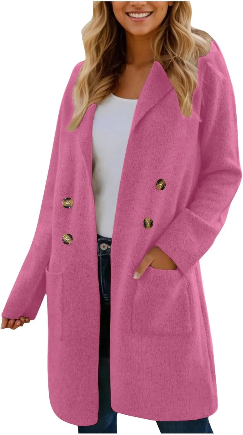 Winter Trench Coats for Women Casual Dressy Long Sleeve Open Front Knit Peacoat Plus Size Lightweight Sweater Jacket Coatigan