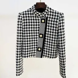 Women Tweed Thousand Bird Lattice Coat Fall Winter Leisure Short Woolen Jacket