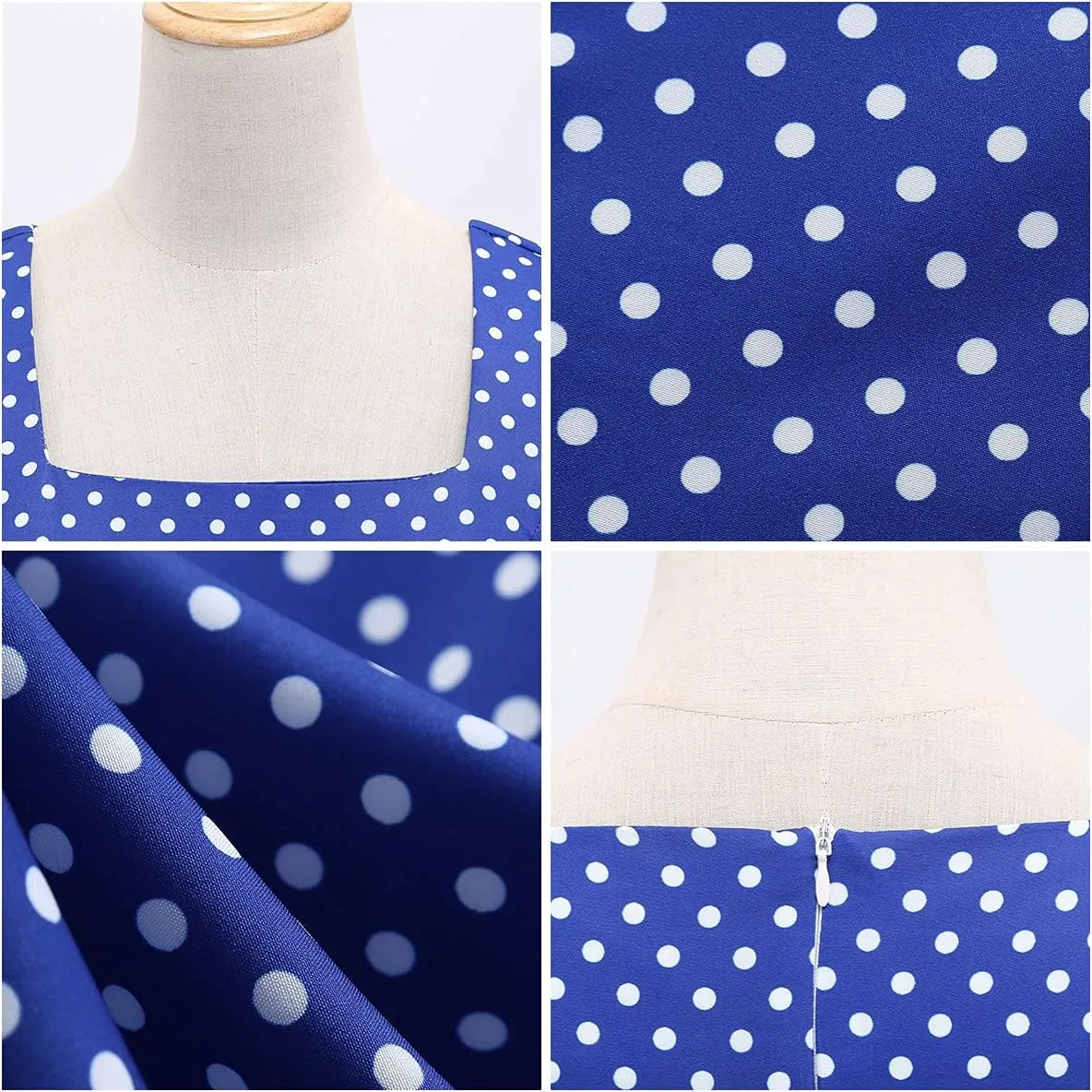 Women Vintage 50s 1950s Dress Square Neck A-line Polka Dot Rockabilly Swing Evening Party Cocktail Dresses