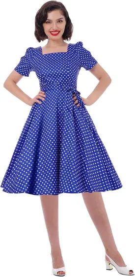 Women Vintage 50s 1950s Dress Square Neck A-line Polka Dot Rockabilly Swing Evening Party Cocktail Dresses