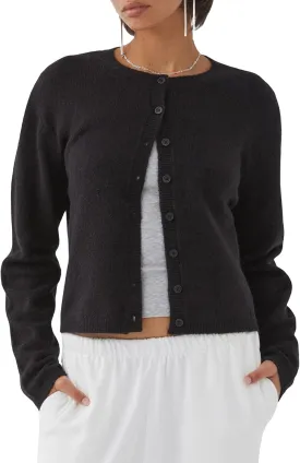 Women's Casual Crop Knit Cardigan Y2K Cute Long Sleeve Crewneck Open Front Button Down Cardigan Sweaters Streetwear