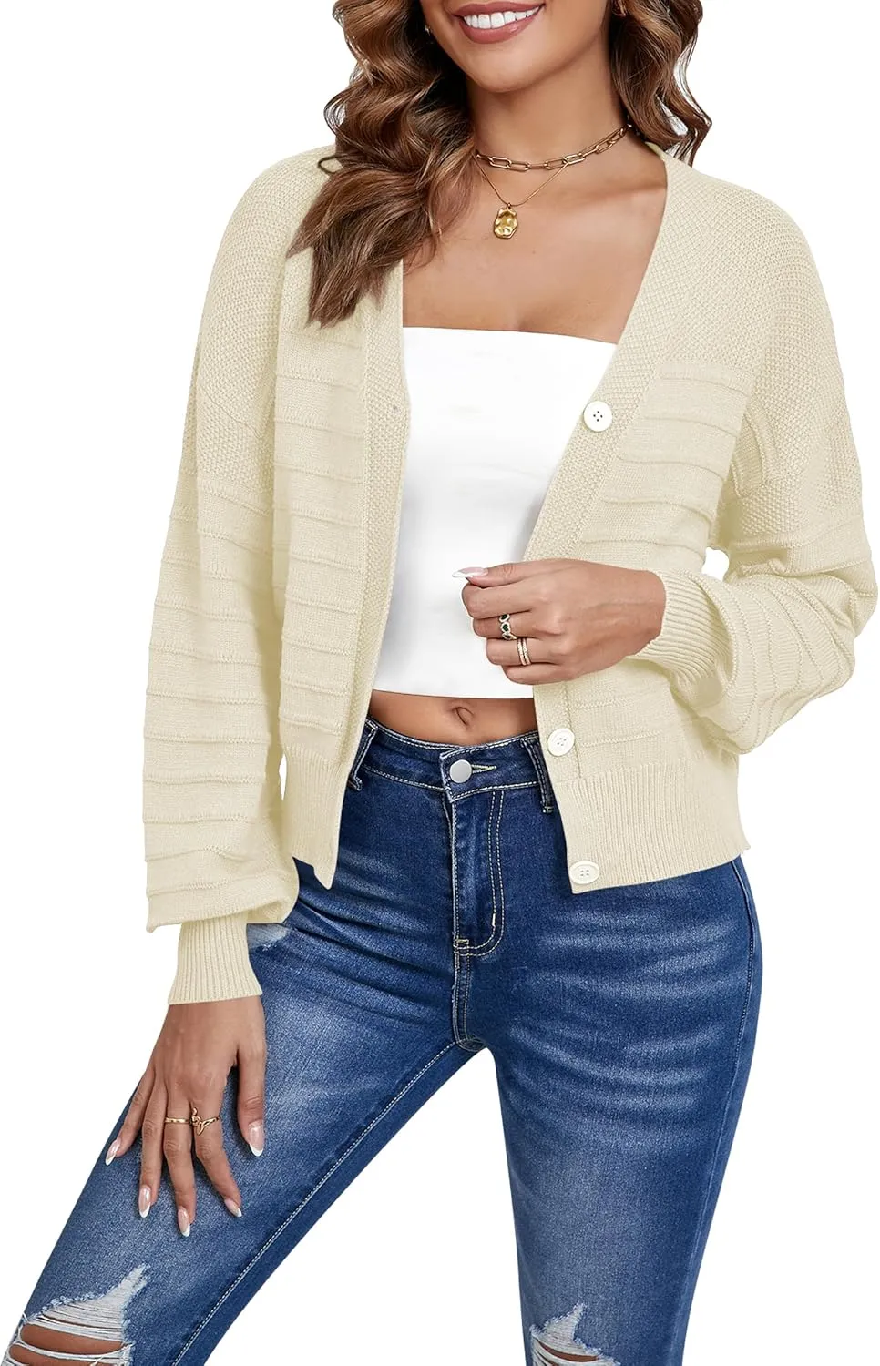 Women's Cropped Cardigan Lightweight Button Down V Neck Knit Dressy Casual Short Cardigan Sweaters